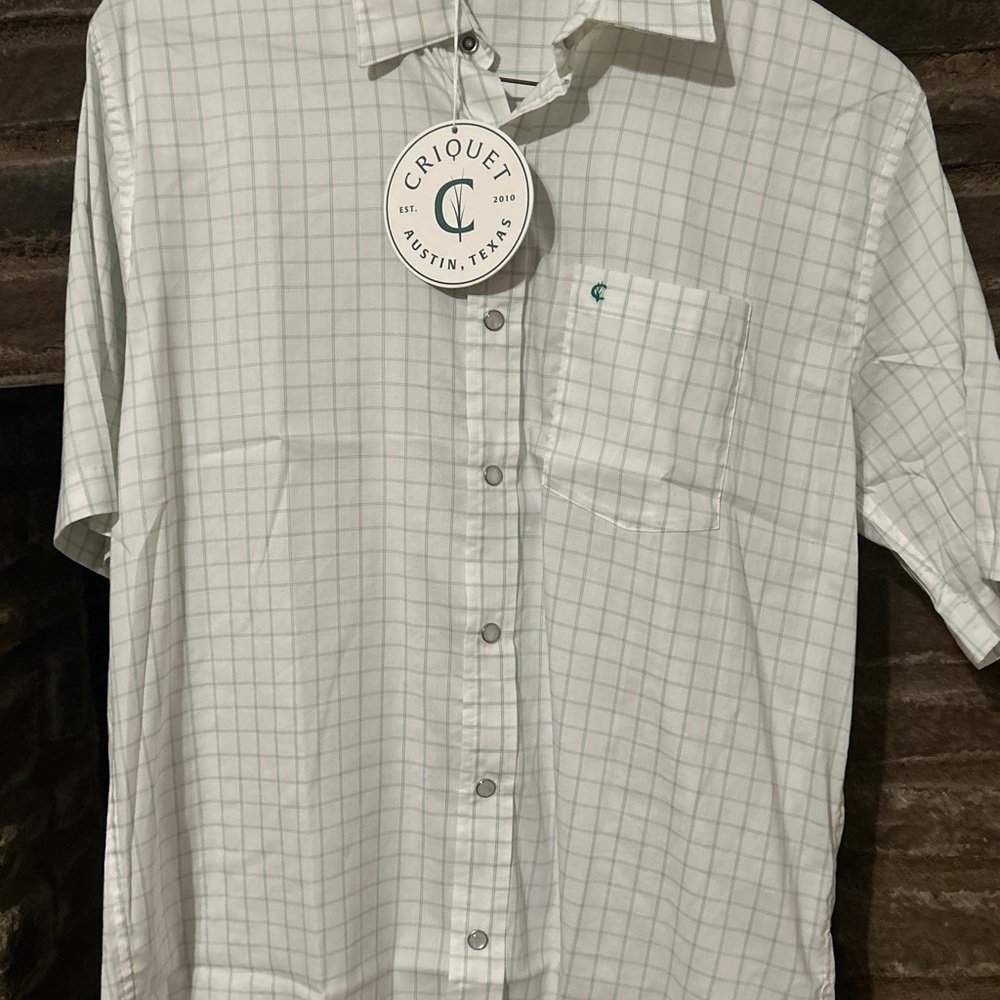 Criquet Men's White Plaid Button Down Shirt